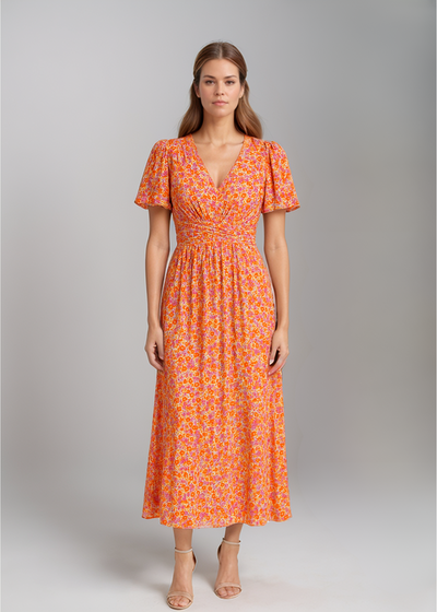 Sara – Blumenmaxikleid mit Rüschenärmel