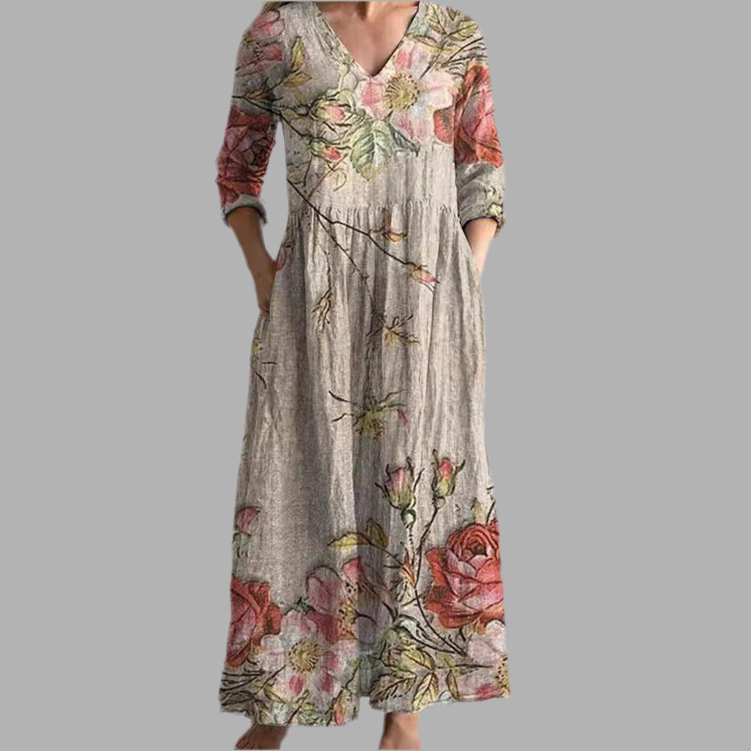Isolde® | Sommerkleid aus Leinen & Baumwolle mit Blumenmuster