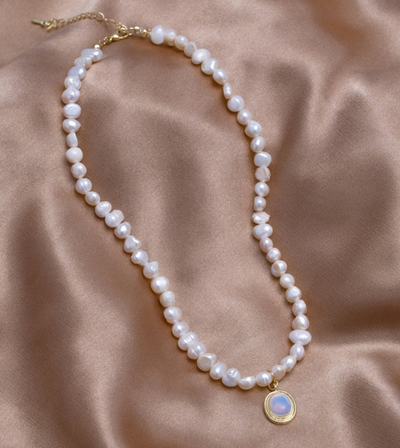 Cäcilia® | Perlenkette mit Mondstein in Gold