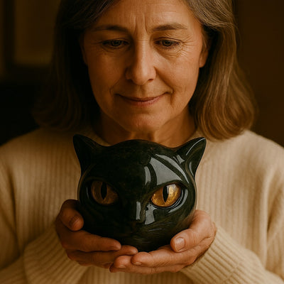 Elfriede® | Schwarze Katzen-Skulptur aus Stein