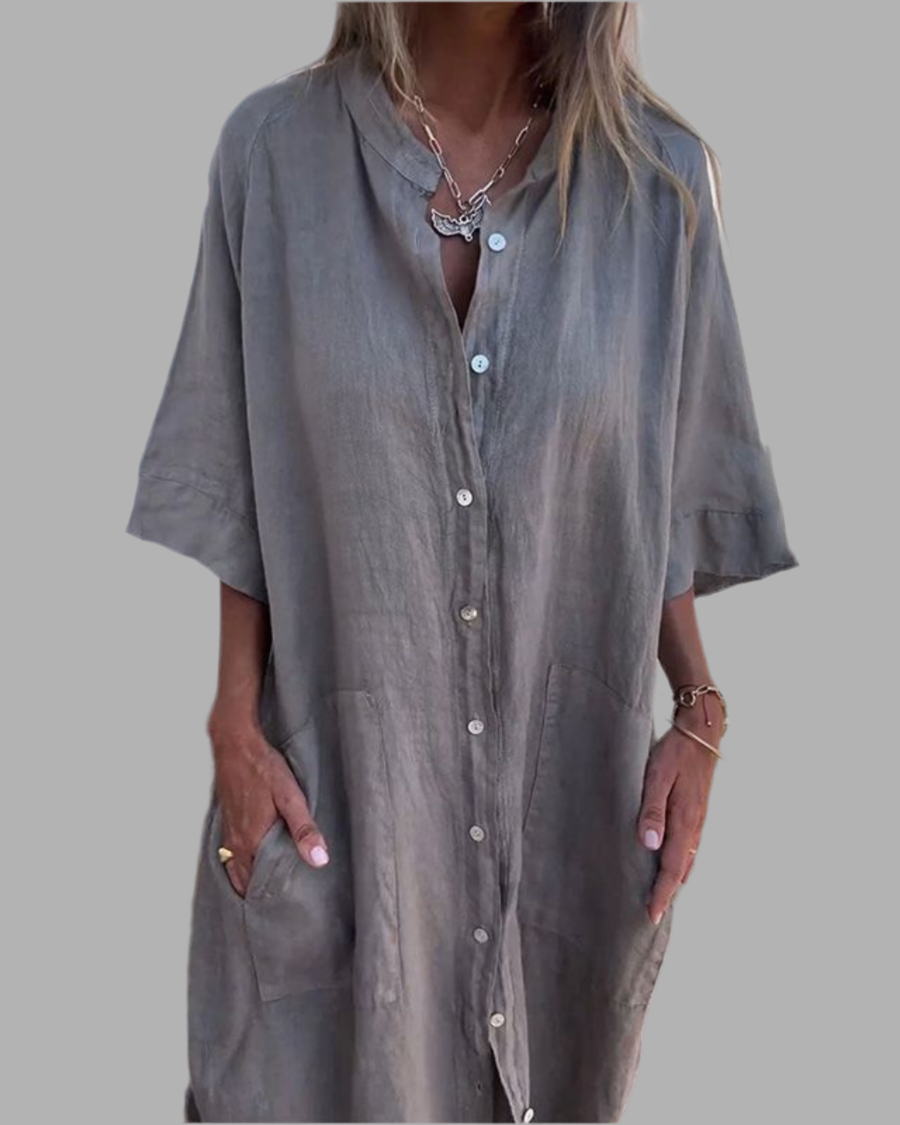 Annelore® | Lässiges Hemdblusenkleid im Ibiza-Stil in Knöchellänge