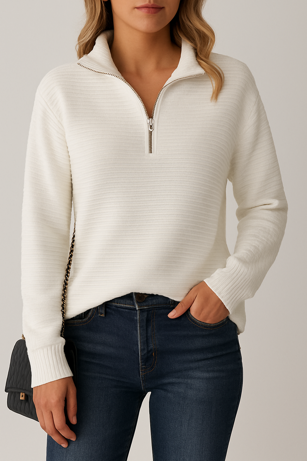 Helena - Halzippierter Langarm-Pullover