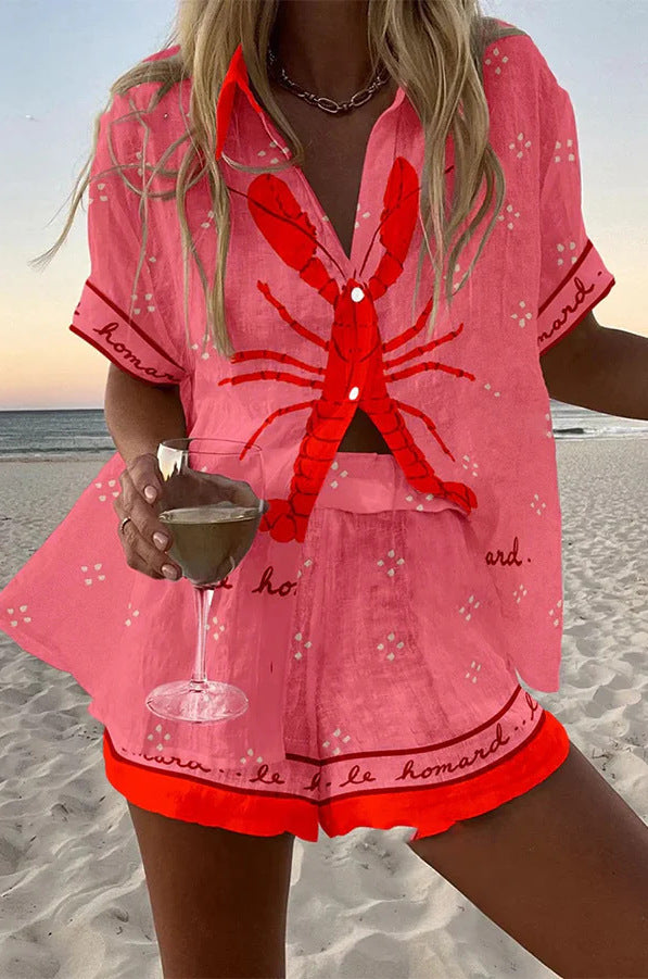 Meli® | Kurzes Set aus rosa Leinen
