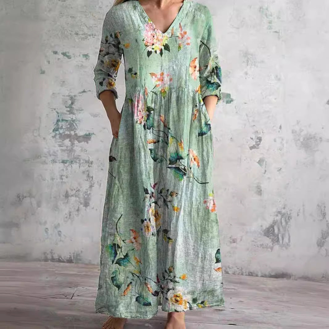 Isolde® | Sommerkleid aus Leinen & Baumwolle mit Blumenmuster