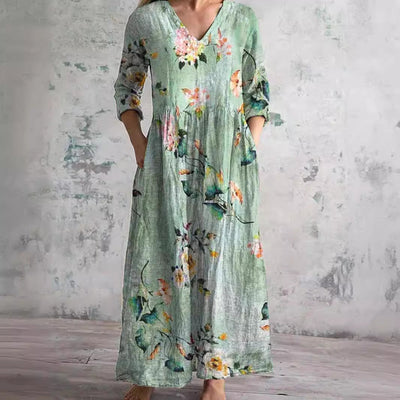 Isolde® | Sommerkleid aus Leinen & Baumwolle mit Blumenmuster