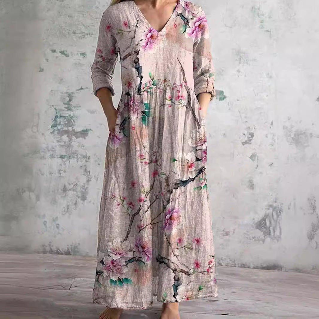 Isolde® | Sommerkleid aus Leinen & Baumwolle mit Blumenmuster