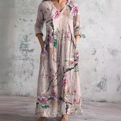 Isolde® | Sommerkleid aus Leinen & Baumwolle mit Blumenmuster