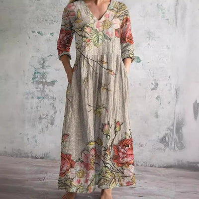 Isolde® | Sommerkleid aus Leinen & Baumwolle mit Blumenmuster