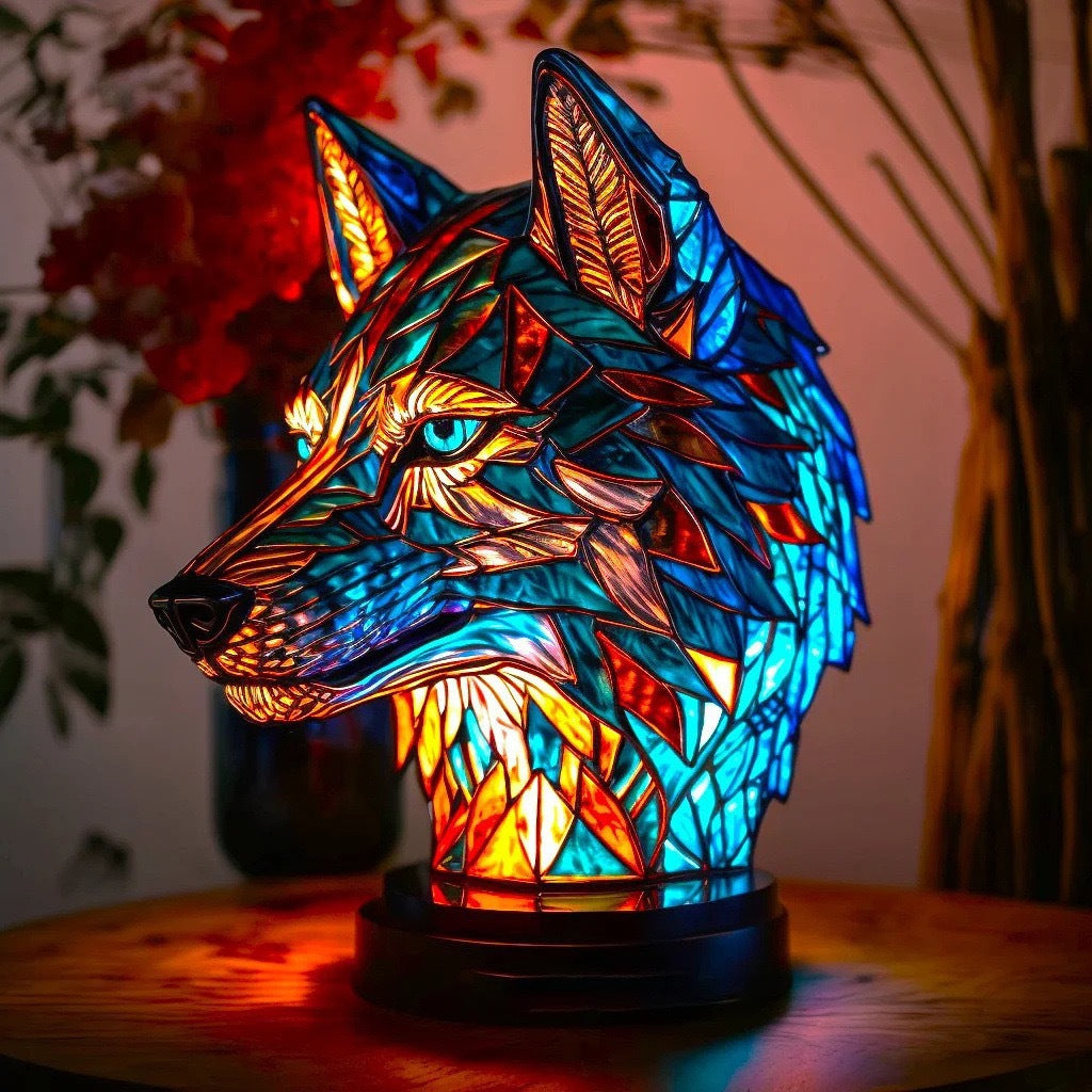 Lumira® | Magische Wolfslampe aus farbigem Glas