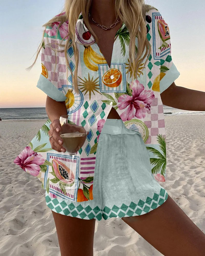 Aurelia® | Kurzes Leinen-Set mit Obstprint