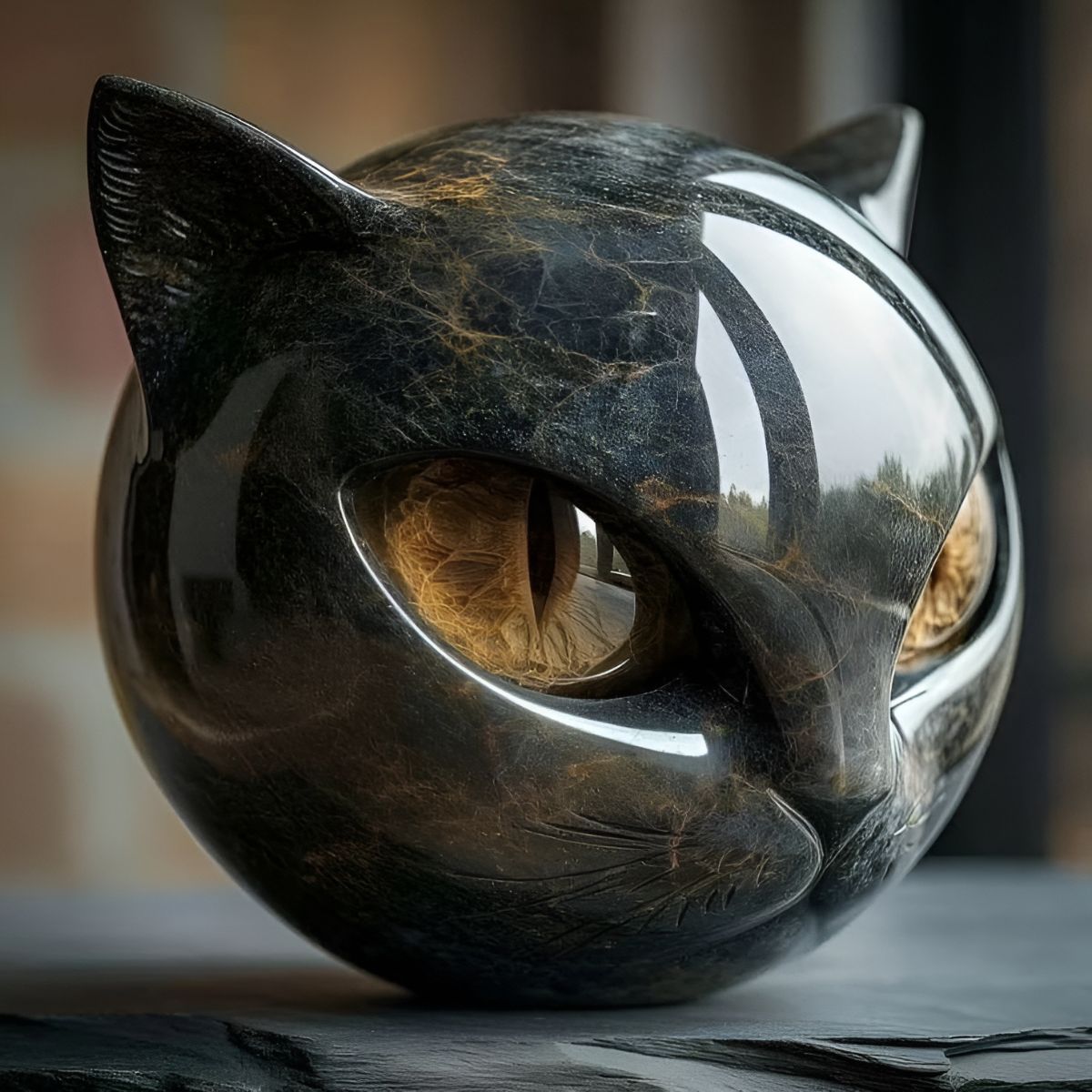 Elfriede® | Schwarze Katzen-Skulptur aus Stein