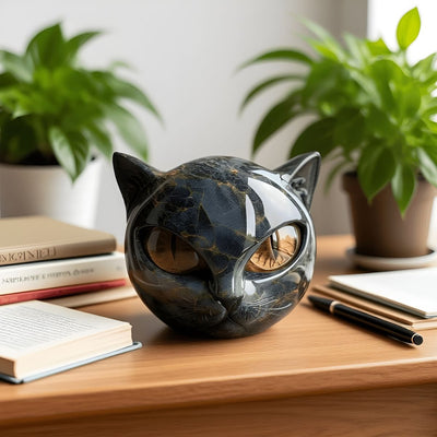 Elfriede® | Schwarze Katzen-Skulptur aus Stein