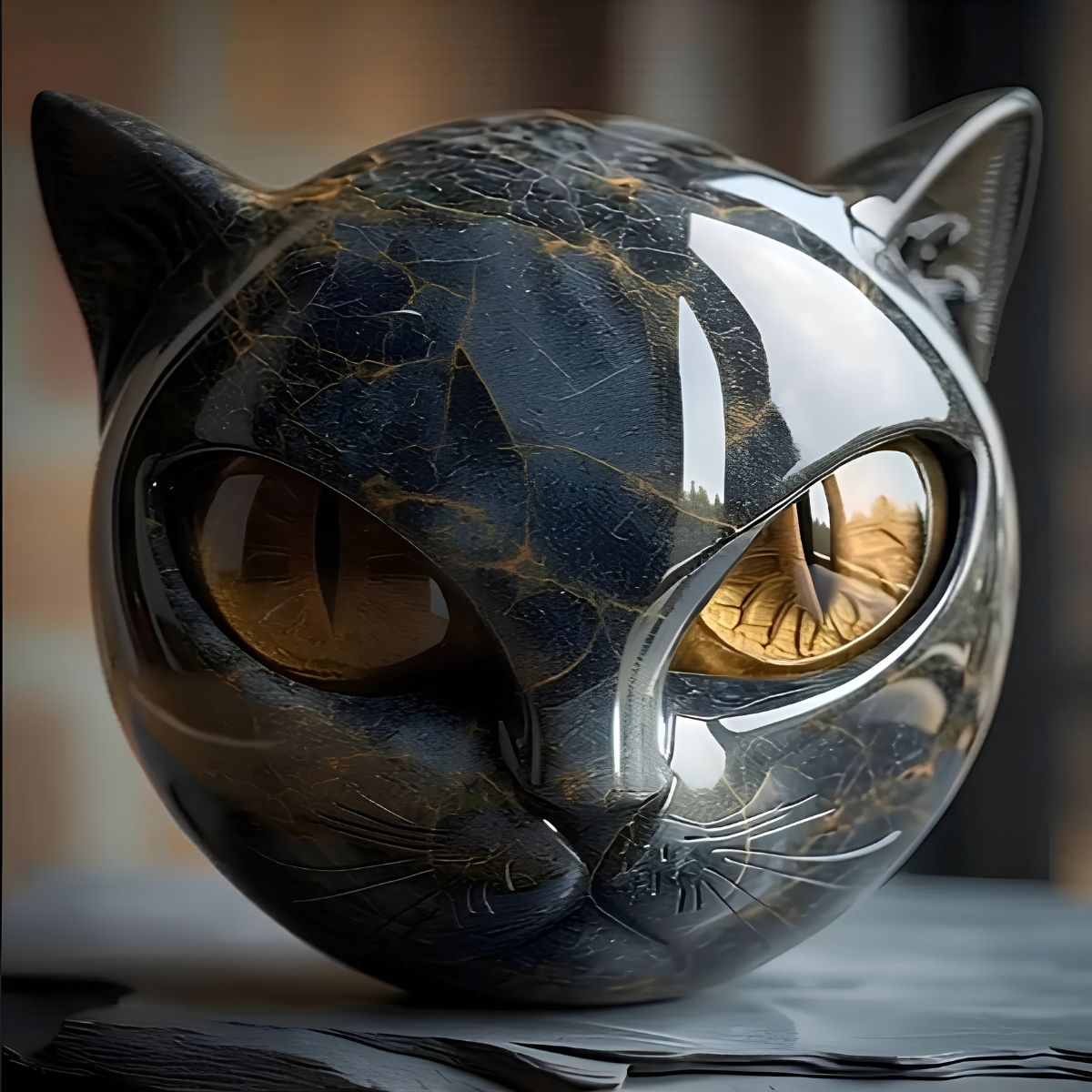 Elfriede® | Schwarze Katzen-Skulptur aus Stein