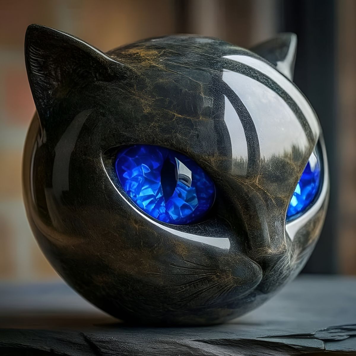Elfriede® | Schwarze Katzen-Skulptur aus Stein