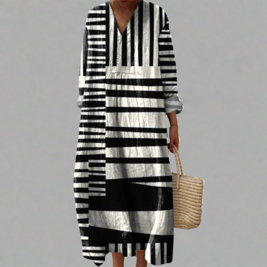 Miriam® | Monochrome Streifen Flow Maxi Kleid