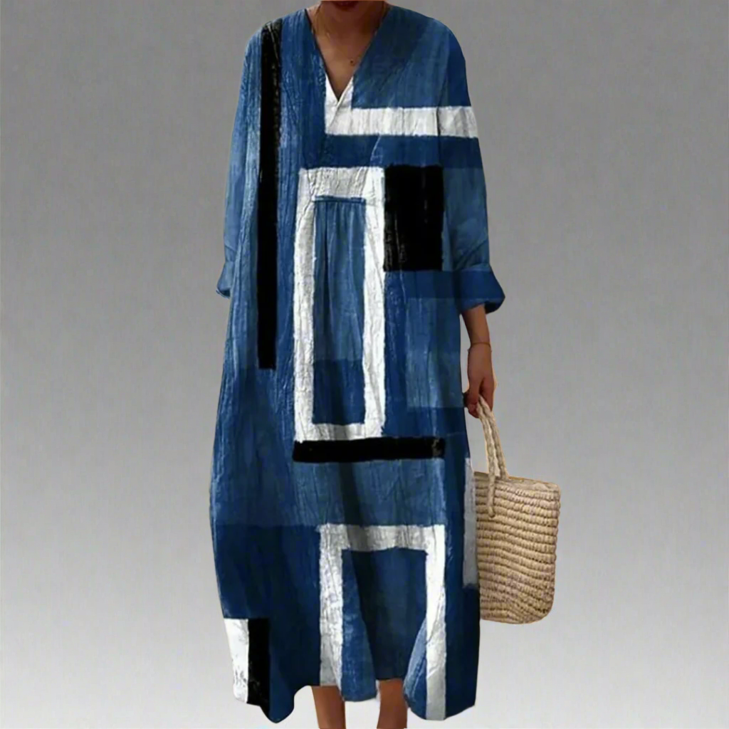 Magdalena® | Abstraktes Navy-Lose-Fit-Maxikleid