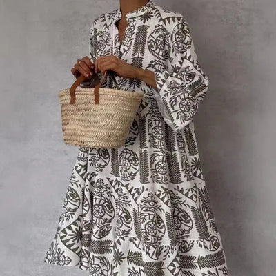 Ida-Marie® | Bedrucktes V-Ausschnitt A-Linie Rock Kleid