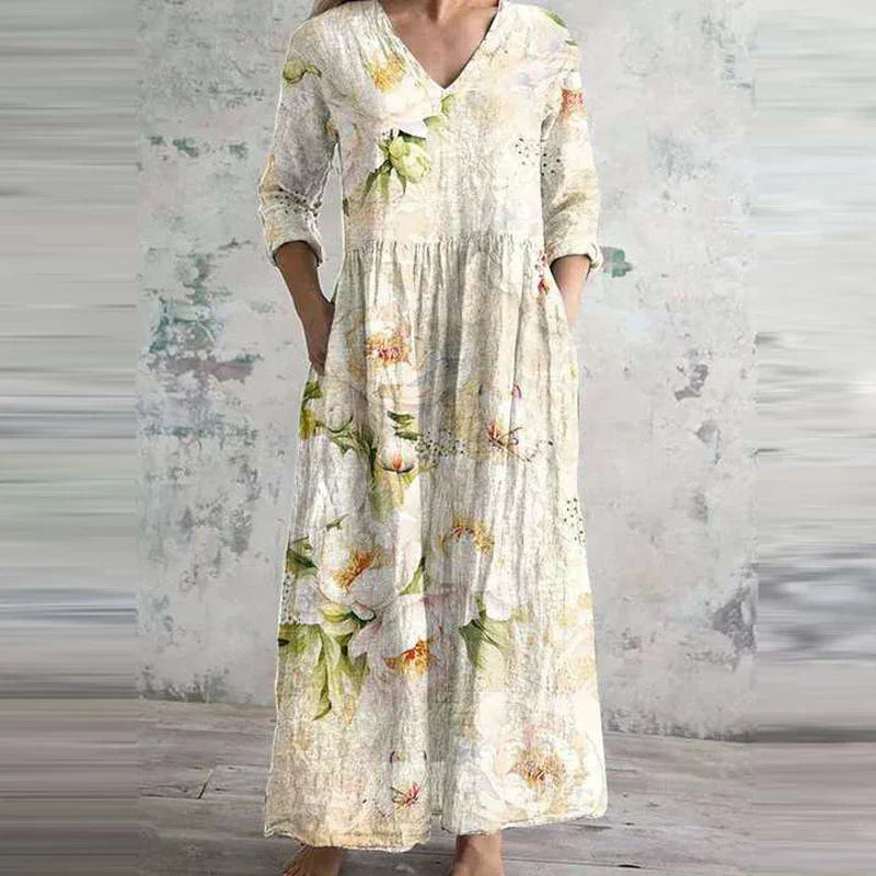 Isolde® | Sommerkleid aus Leinen & Baumwolle mit Blumenmuster