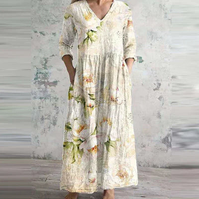 Isolde® | Sommerkleid aus Leinen & Baumwolle mit Blumenmuster