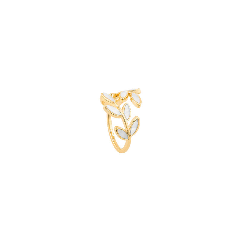 Noa® | Verstellbarer Goldring mit Blatt und Weißopal