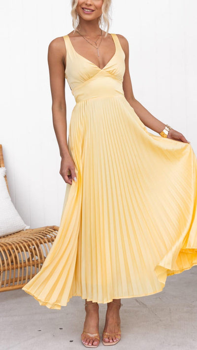 Lydia - Midikleid mit Falten und V-Ausschnitt