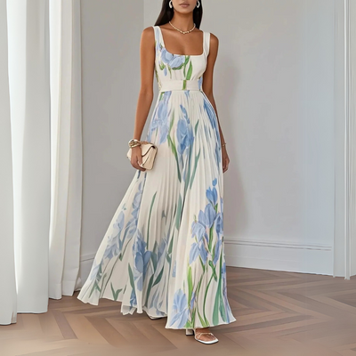 Lydia - Elegantes Plissiertes Maxikleid mit Blumenmuster