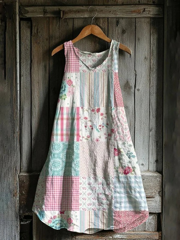 Karoline® | Vintage Blumen Geometrische Kunst Tankkleid