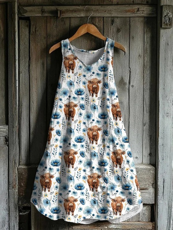 Angelika® | Highland Cow Blumenprint Tankkleid