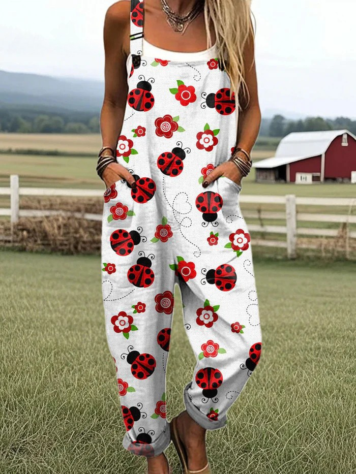 Jona® | Damen Vintage Blumen Overall - Bequemes Design mit weitem Bein