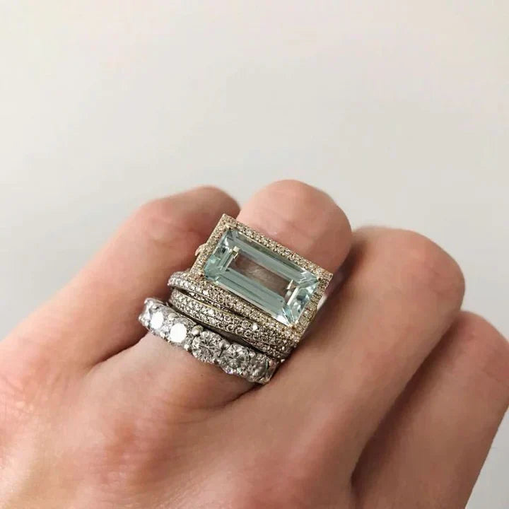 Aurelia® | Vintage Silber Türkis Glas Ring Set