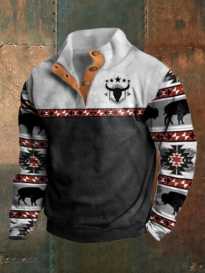 Leo® | Herren Sweatshirt im Western-Stil mit Druck und Stehkragen