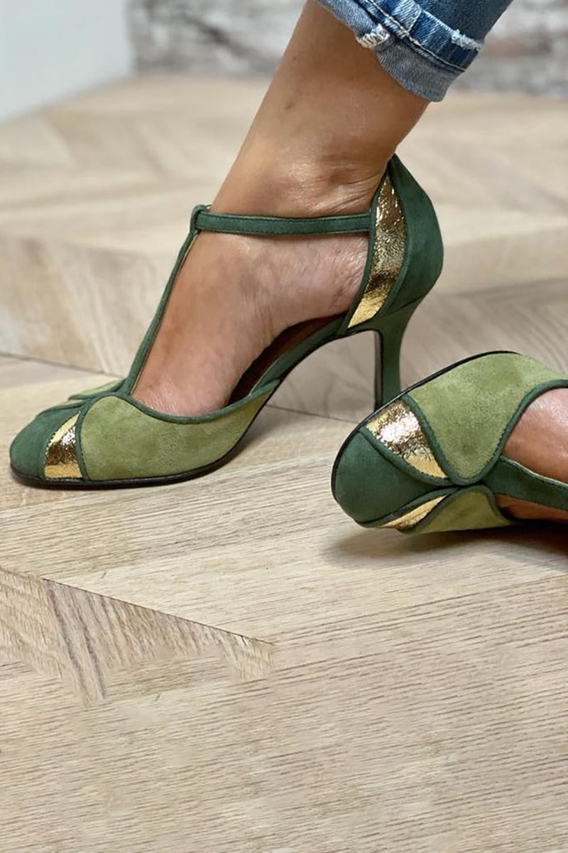 Miriam® | Elegante T-Riemen Patchwork-Pumps