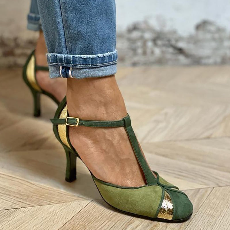 Miriam® | Elegante T-Riemen Patchwork-Pumps