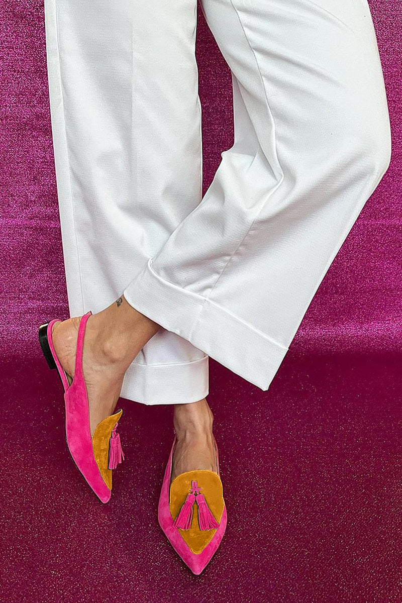 Ines® | Bunte Ballerinas mit Fransen und dekorativem Knöchelriemen
