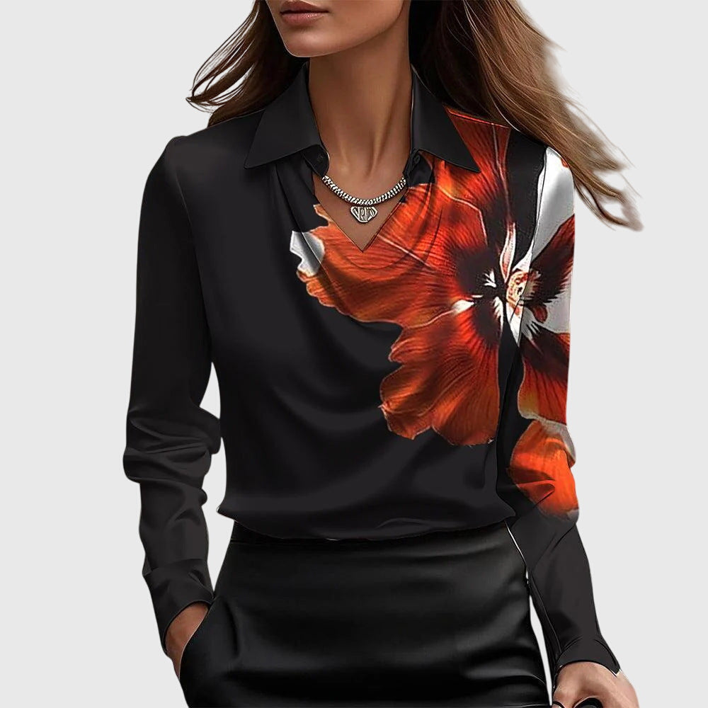 Lea® | Bluse mit luxuriösem Glanz und Faltenkragen