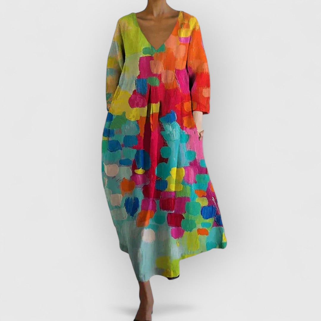 Zeli® | Buntes V-Ausschnitt Kleid