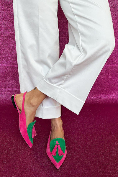 Ines® | Bunte Ballerinas mit Fransen und dekorativem Knöchelriemen