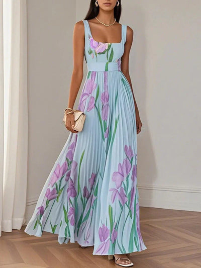 Lydia - Elegantes Plissiertes Maxikleid mit Blumenmuster