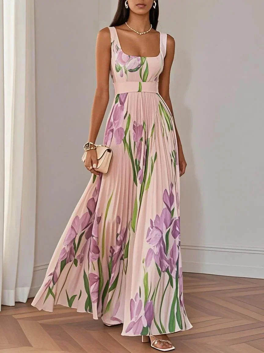 Lydia - Elegantes Plissiertes Maxikleid mit Blumenmuster
