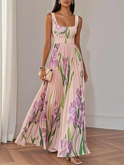 Lydia - Elegantes Plissiertes Maxikleid mit Blumenmuster