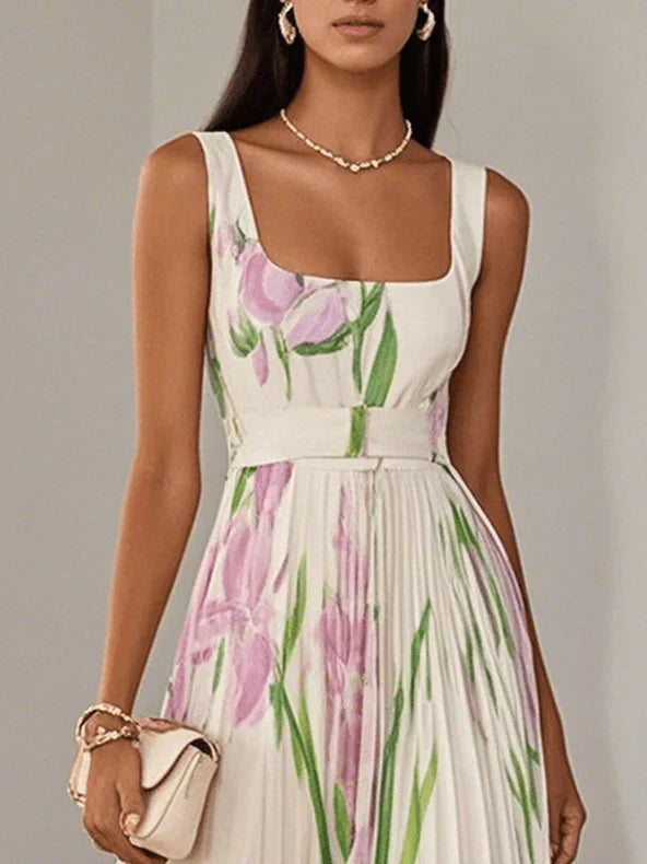 Lydia - Elegantes Plissiertes Maxikleid mit Blumenmuster