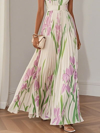 Lydia - Elegantes Plissiertes Maxikleid mit Blumenmuster