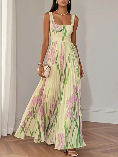 Lydia - Elegantes Plissiertes Maxikleid mit Blumenmuster