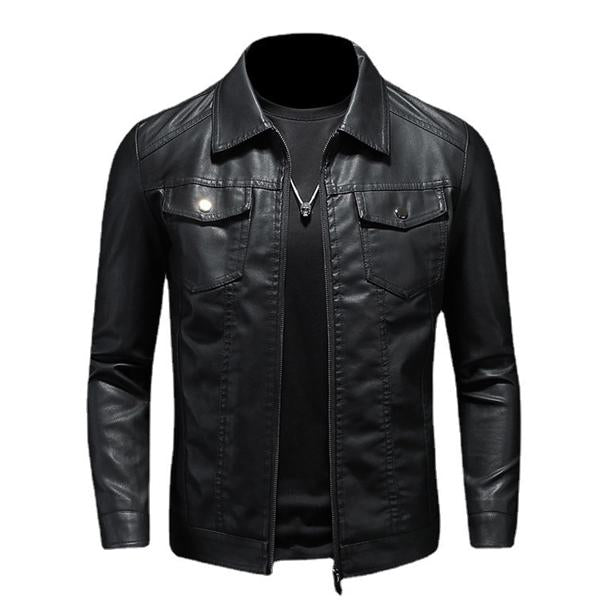 Matthias® | Herren Motorradjacke aus Leder mit Kragen