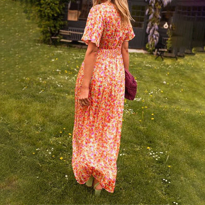 Sara – Blumenmaxikleid mit Rüschenärmel