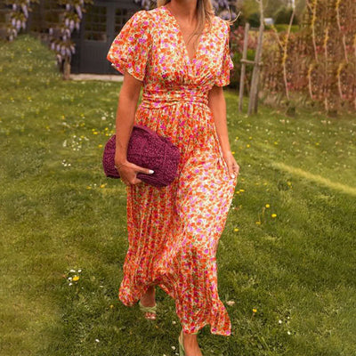 Sara – Blumenmaxikleid mit Rüschenärmel