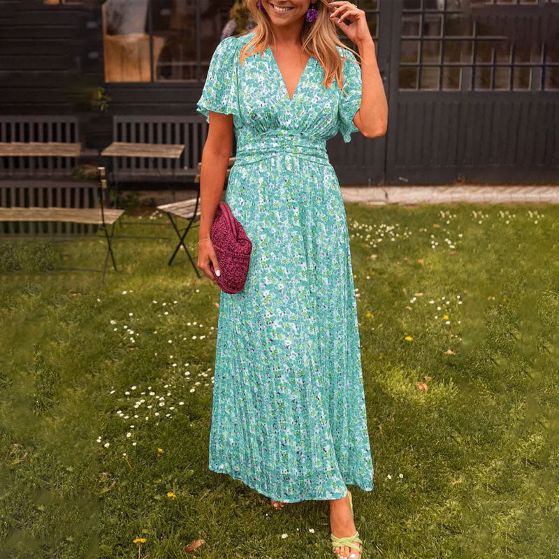Sara – Blumenmaxikleid mit Rüschenärmel