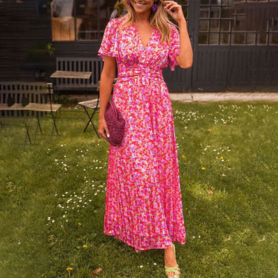 Sara – Blumenmaxikleid mit Rüschenärmel