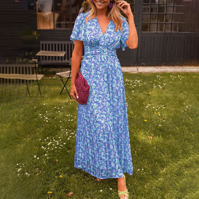 Sara – Blumenmaxikleid mit Rüschenärmel
